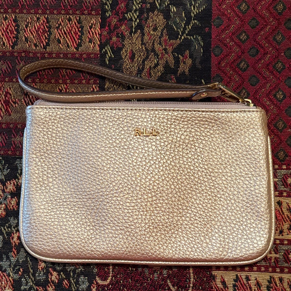 Ralph Lauren Double RL Gold Wristlet Clutch